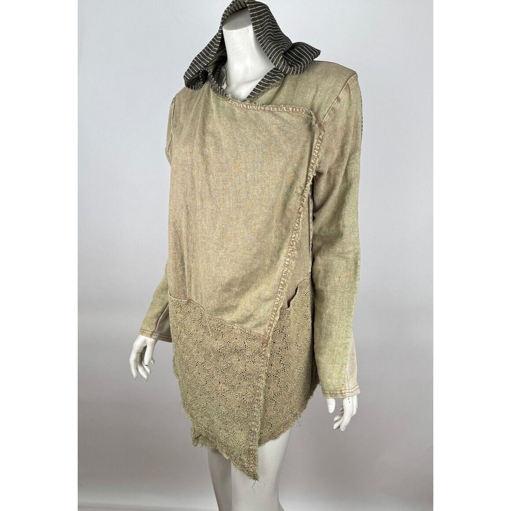 BKE Gimmicks Lagenlook Linen Wrap Jacket‎ Women L Green Lace Long Sleeve Hoodie - Picture 2 of 14